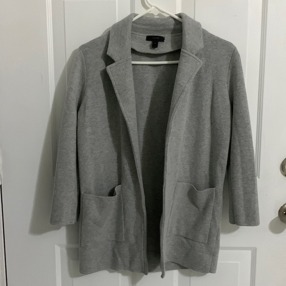 J. Crew Sophie merino wool blend knit open front cardigan blazer grey